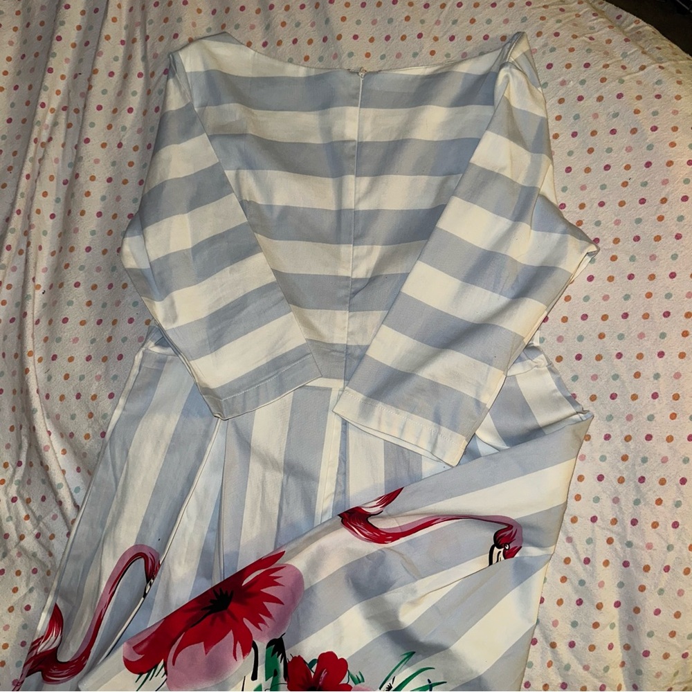 50s Style Flamingo Dress - XL - Blue Striped - New Without Tags - Retro Look - Picture 2 of 3
